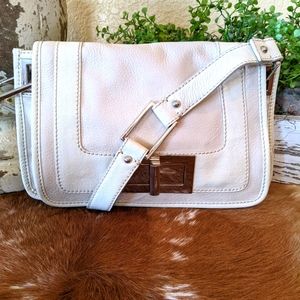 Vtg Banana Republic White Cream Leather Baguette